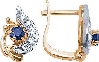 Серьги из красного золота с бриллиантами и сапфирами