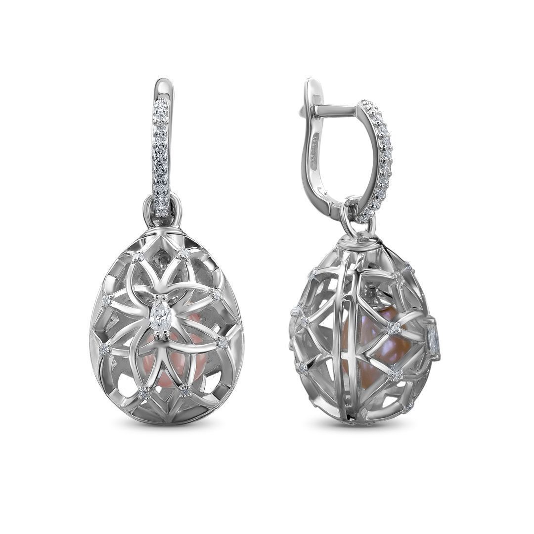 Серьги из серебра с фианитами и жемчугом