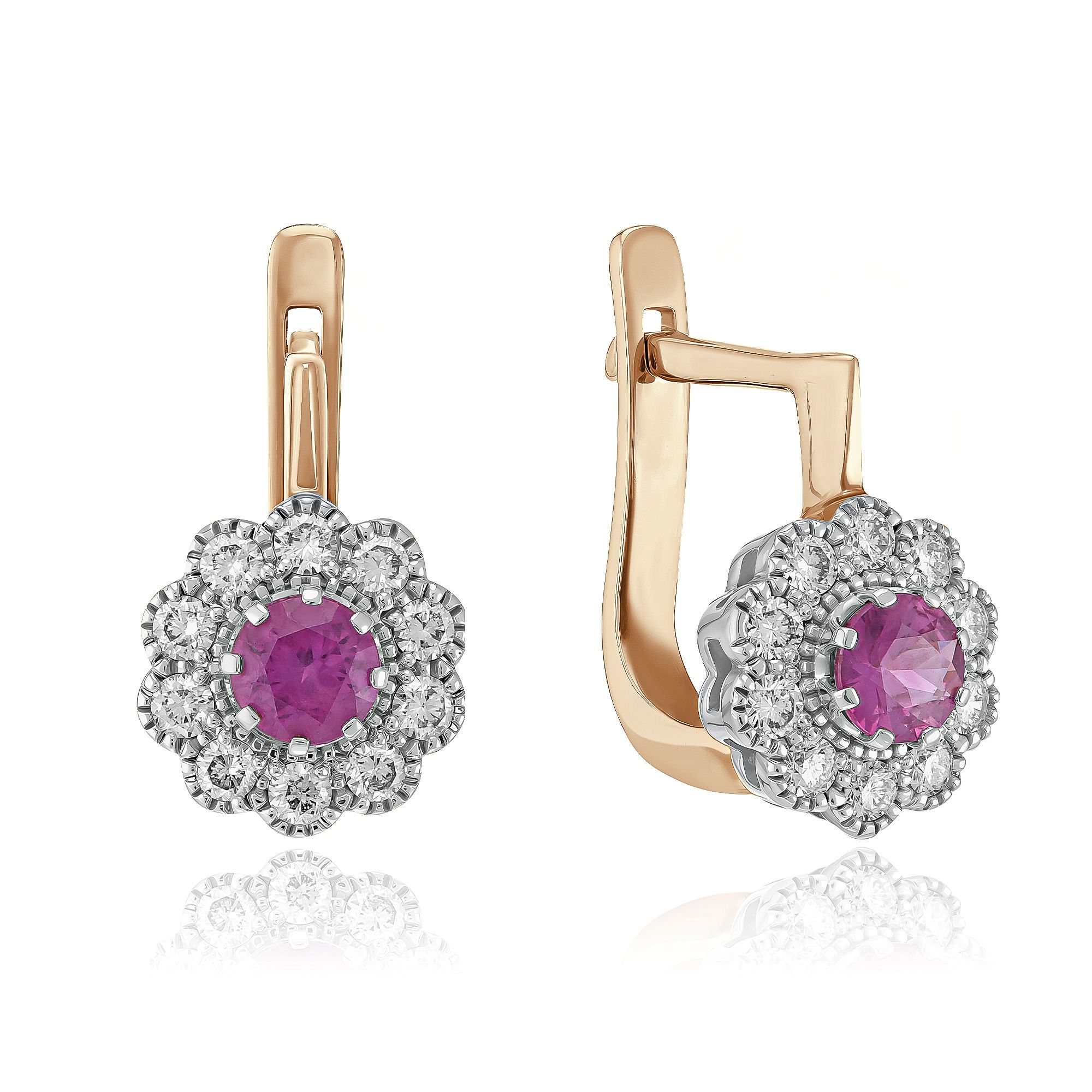 Серьги из красного золота с бриллиантами и рубинами