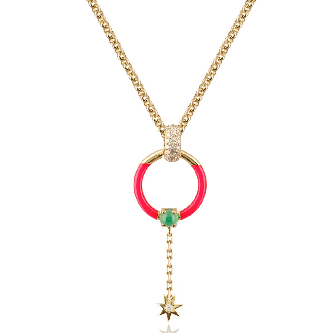 Колье из желтого золота с хризопразом и бриллиантами