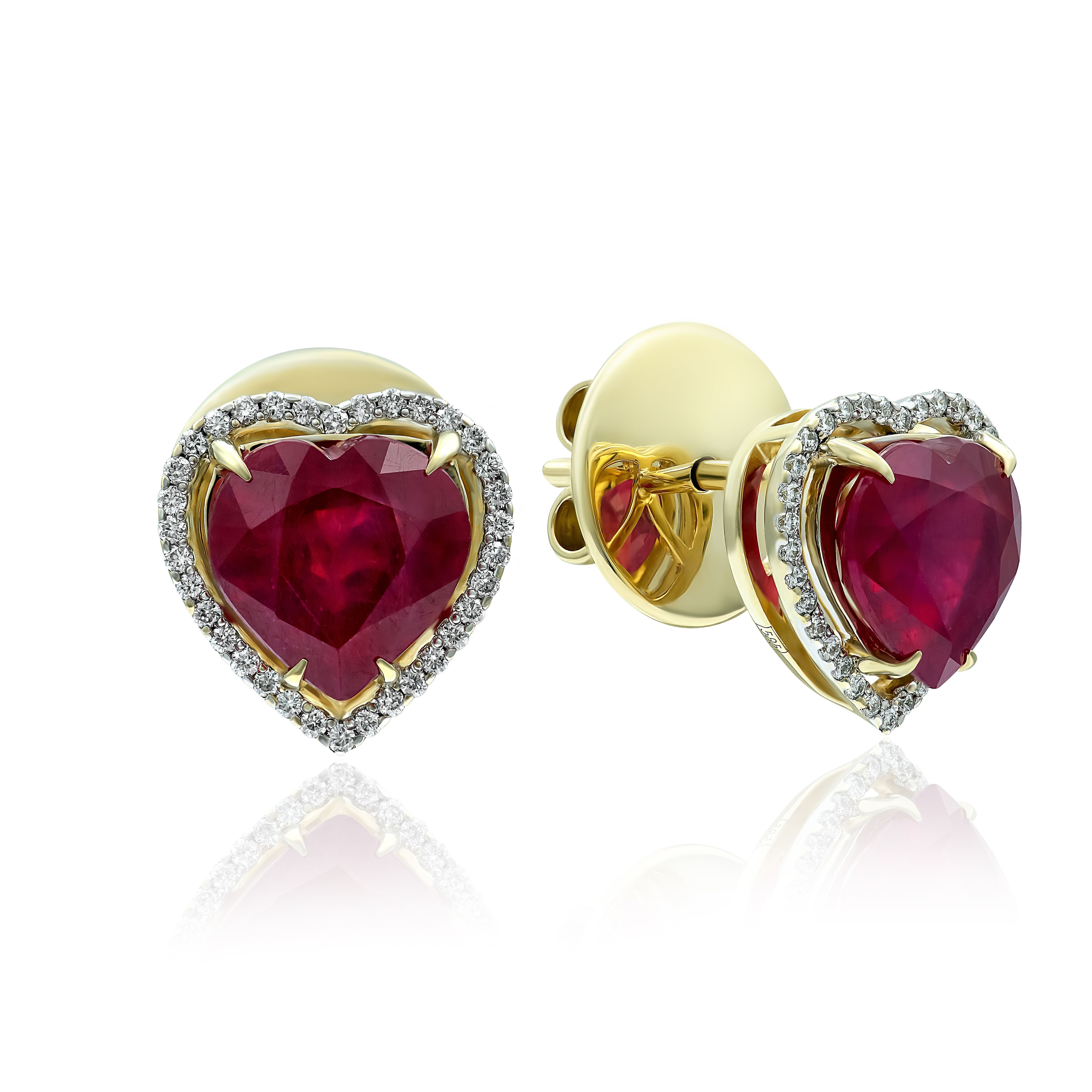 Пусеты из желтого золота с рубинами и бриллиантами