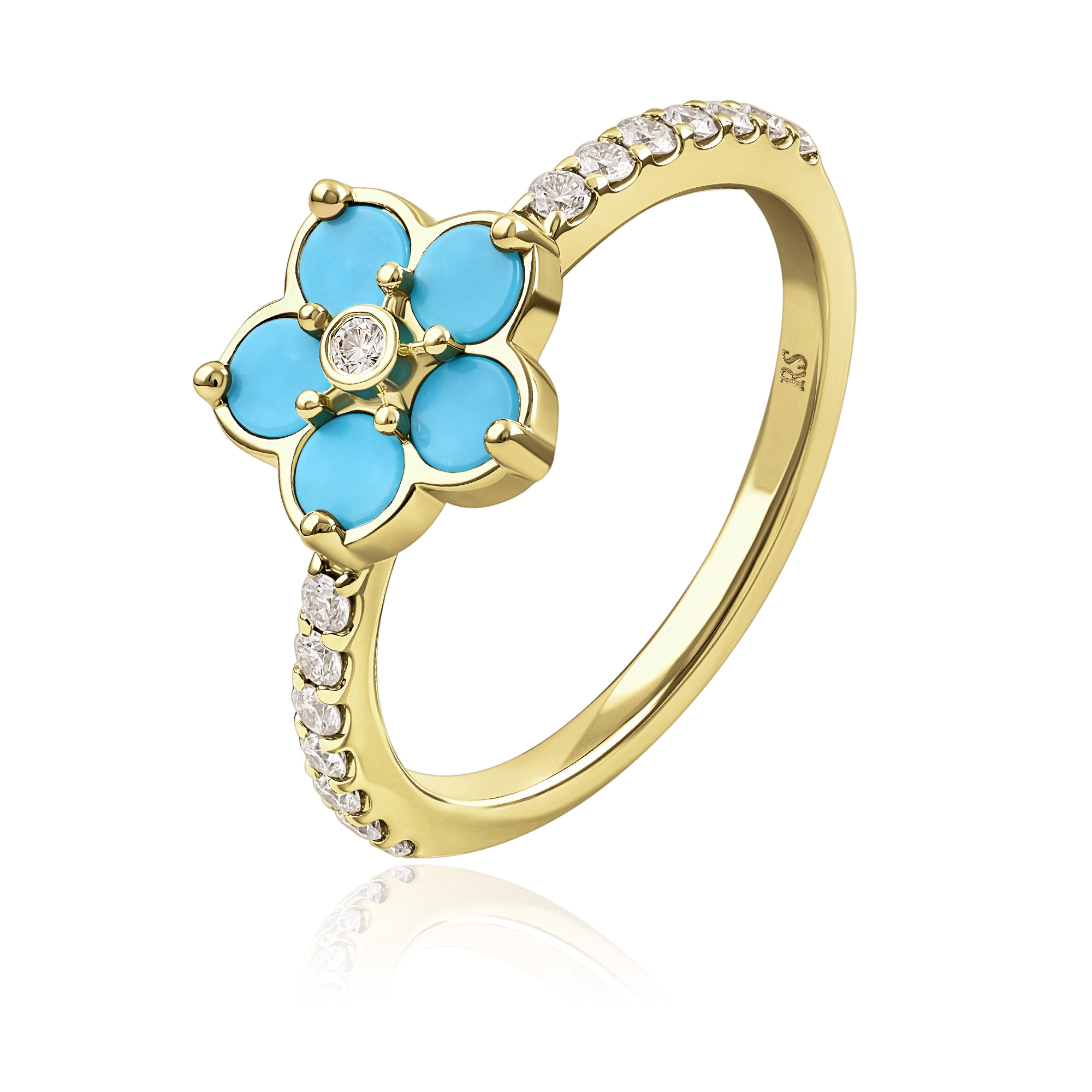 Кольцо из желтого золота с бирюзой и бриллиантами