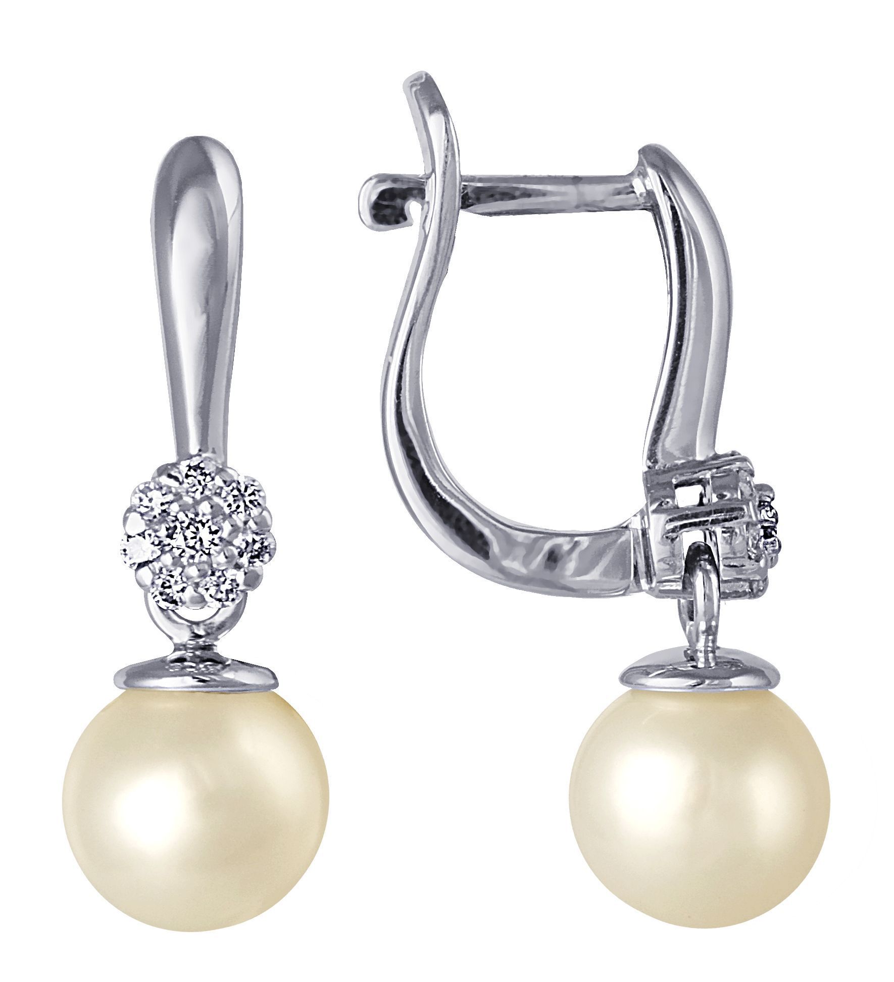 Серьги из белого золота с бриллиантами и жемчугом