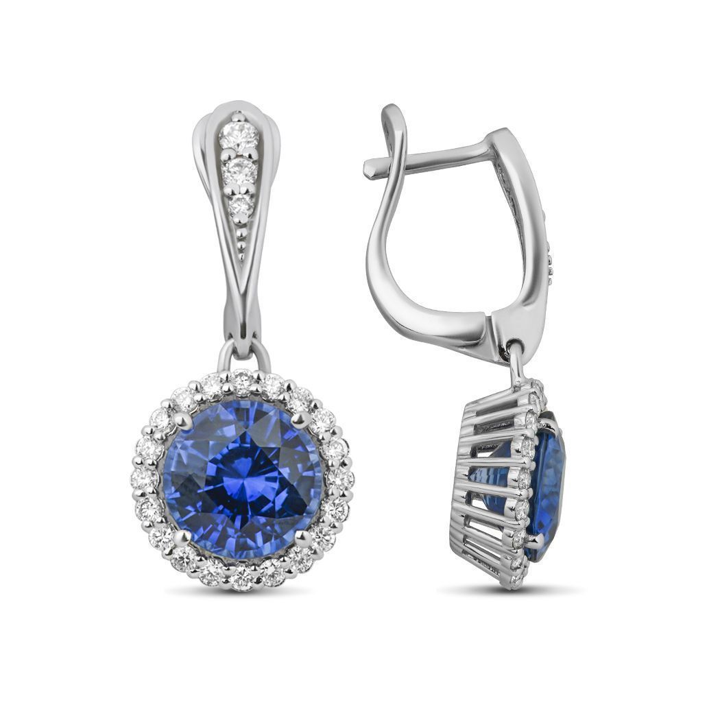Серьги из белого золота с сапфирами 6.75 ct и бриллиантами