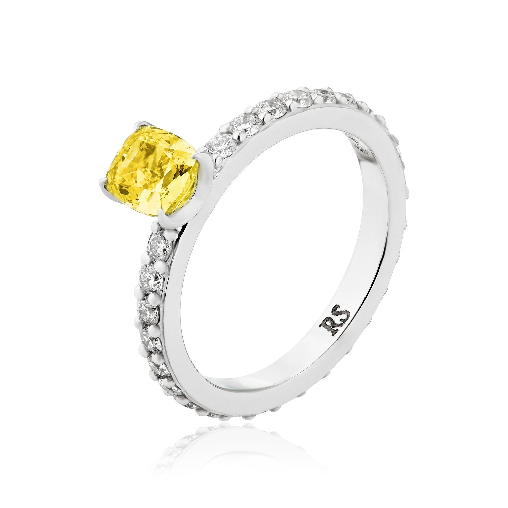 Кольцо из белого золота с желтым бриллиантом 1.0 ct