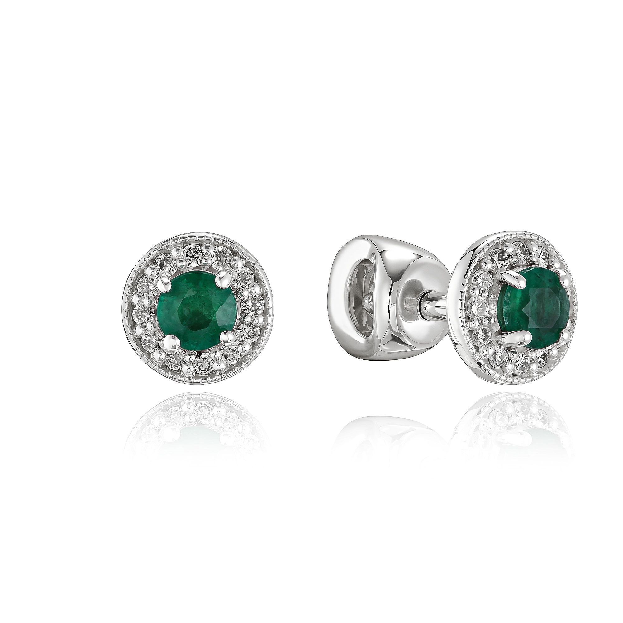 Пусеты из белого золота с изумрудами и бриллиантами