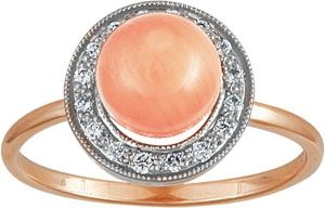 Кольцо из красного золота с бриллиантами и кораллом