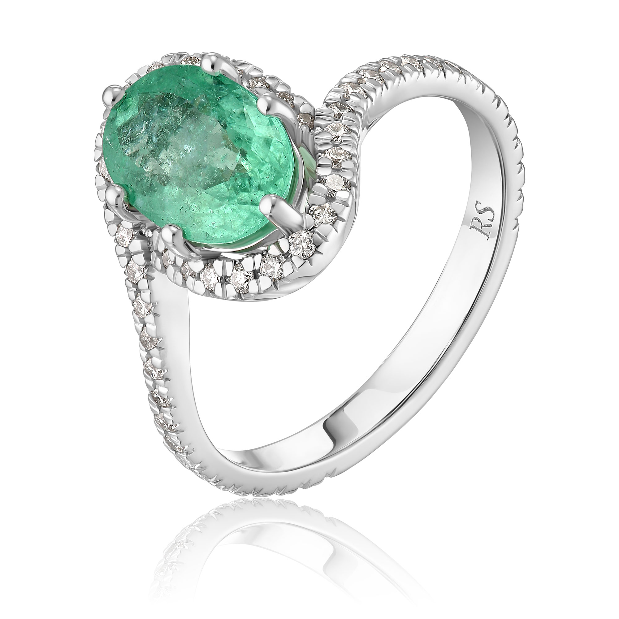 Кольцо из белого золота с турмалином параиба и бриллиантами