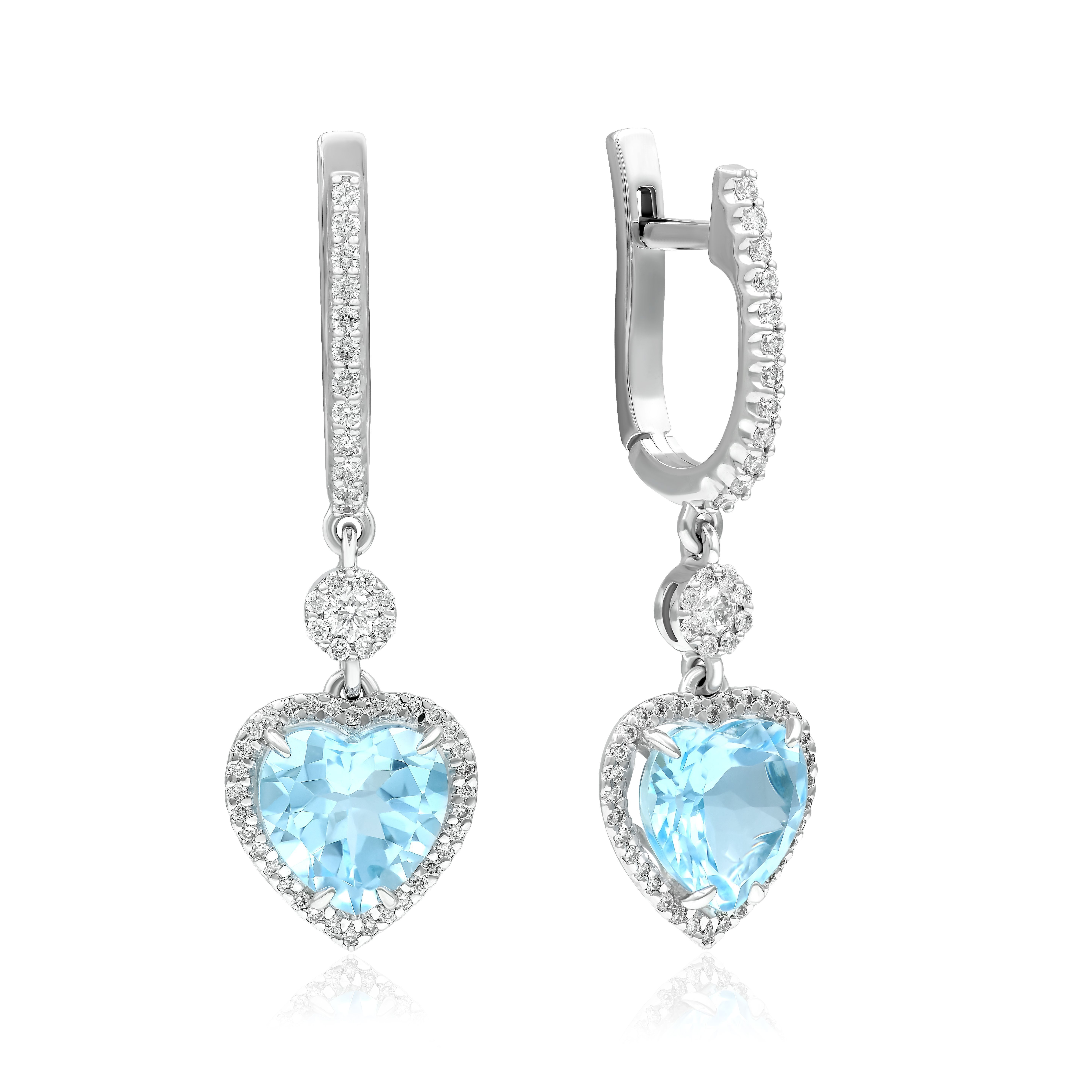 Серьги из белого золота с бриллиантами и топазами