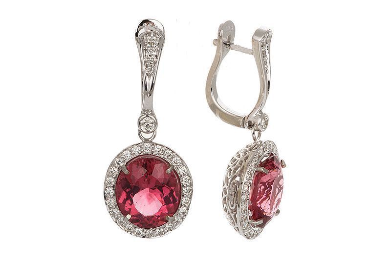 Серьги из белого золота с турмалинами 1.8 ct и бриллиантами