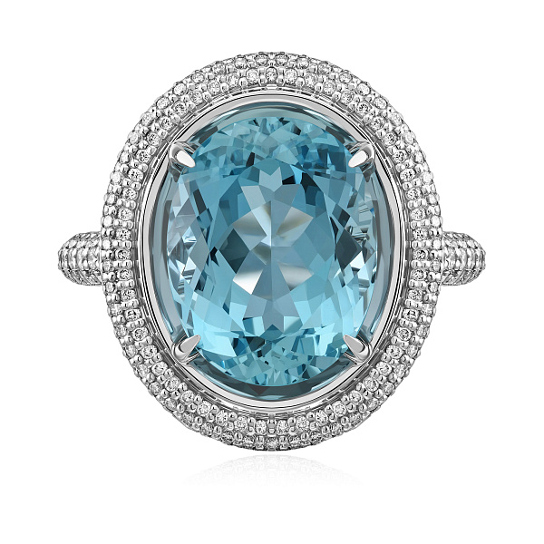 Кольцо из белого золота с бриллиантами и аквамарином 6.42 ct