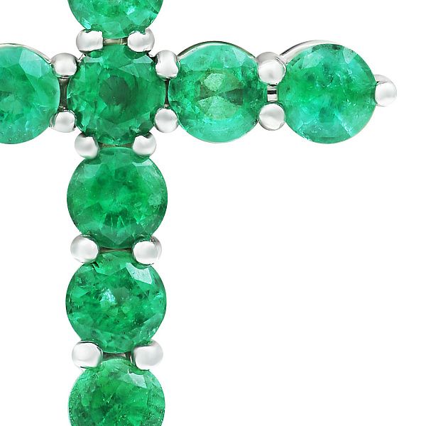 Крест из белого золота с изумрудами