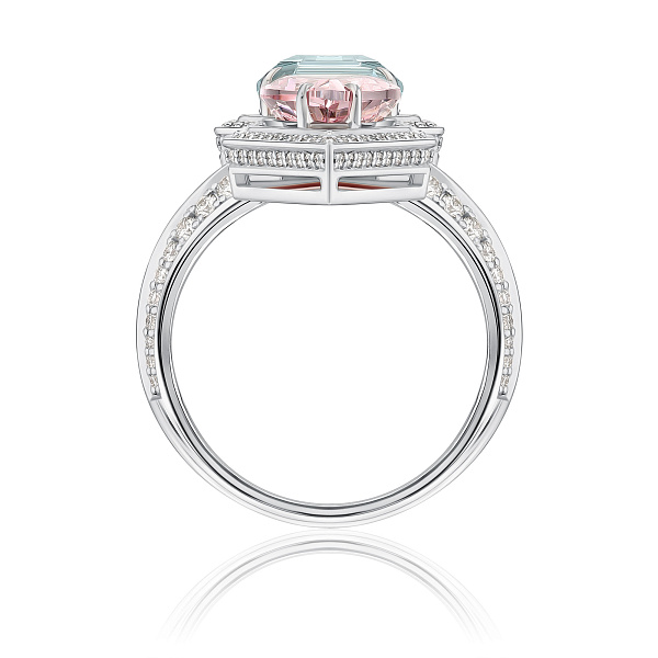 Кольцо из белого золота с бриллиантами, морганитом 2.67 ct и аквамарином 3.54 ct