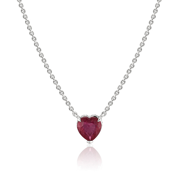 Колье «Сердце» из белого золота с рубином и бриллиантами