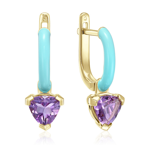 Серьги из желтого золота с аметистами