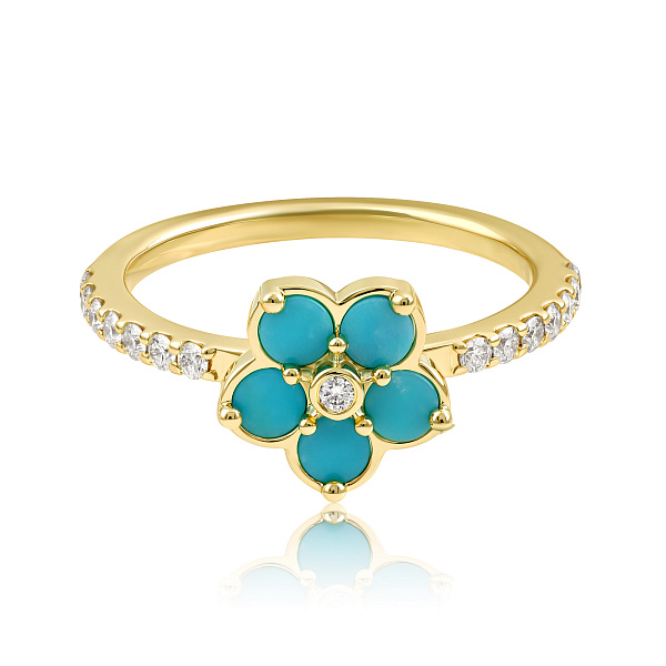 Кольцо из желтого золота с бирюзой и бриллиантами