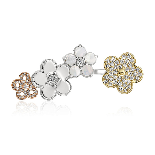 Кольцо из белого золота с перламутром и бриллиантами