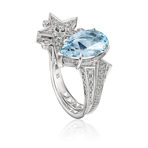 Кольцо из белого золота с аквамарином 4.16 ct и бриллиантами