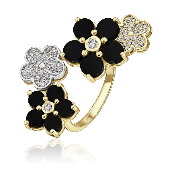 Кольцо из желтого золота с ониксом и бриллиантами