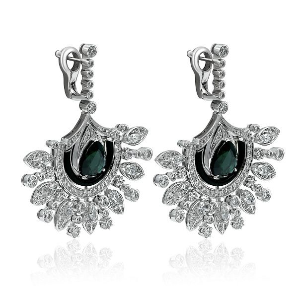 Серьги из белого золота с сапфирами 8.35 ct и бриллиантами