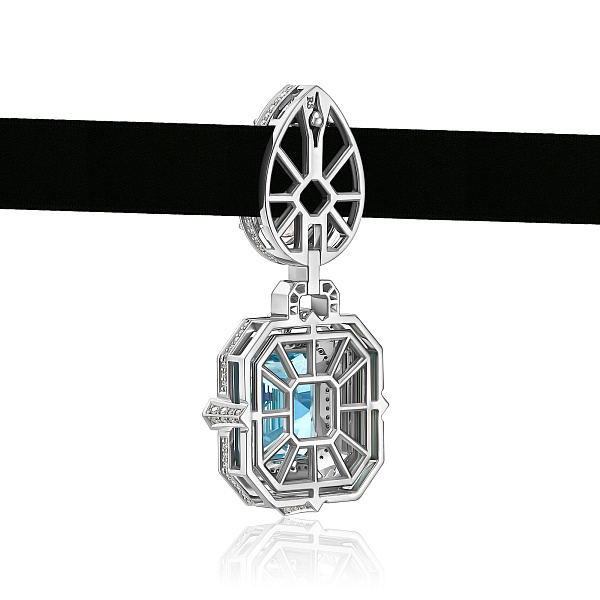 Чокер из белого золота с бриллиантами, аквамарином 9.57 ct и морганитом 5.37 ct