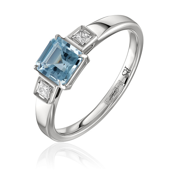Кольцо из белого золота с аквамарином и бриллиантами
