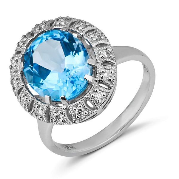 Кольцо из белого золота с топазом и бриллиантами