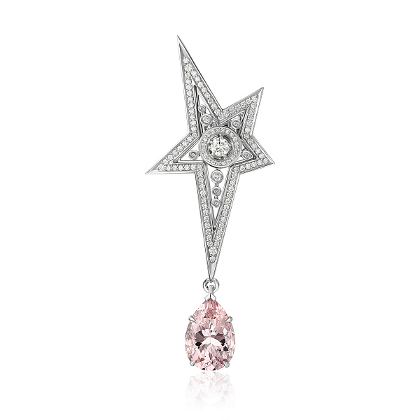 Пусета из белого золота с бриллиантами и морганитом 3.82 ct