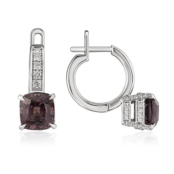 Серьги из белого золота с бриллиантами и шпинелью