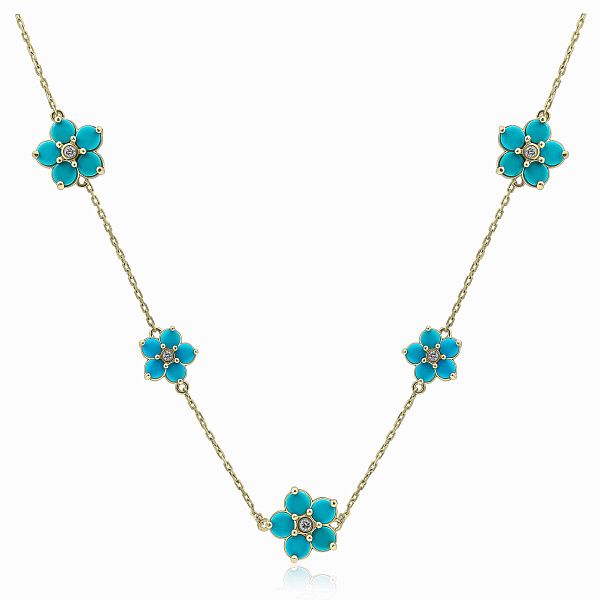 Колье из желтого золота с бирюзой и бриллиантами