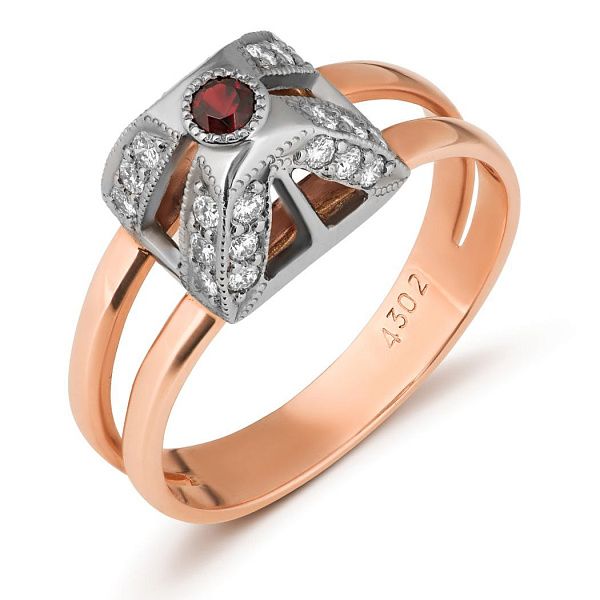 Кольцо из красного золота с бриллиантами и альмандином