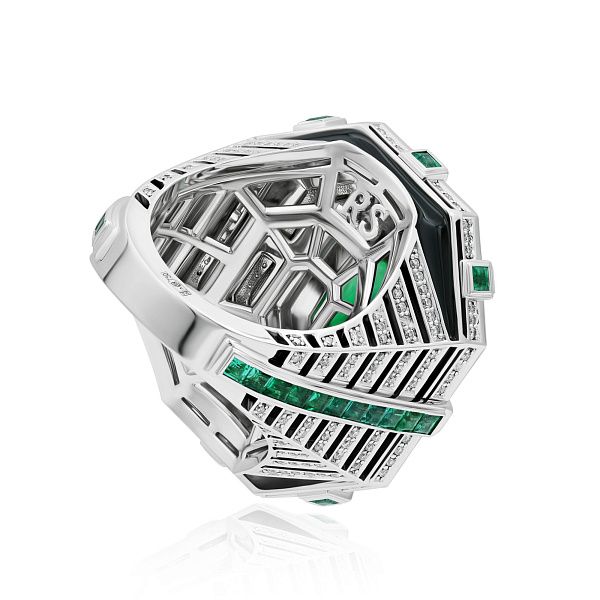 Кольцо из белого золота с изумрудом 3.14 ct и бриллиантами