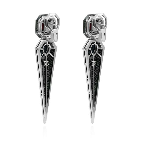 Серьги из белого золота с сапфирами, родолитами 15.75 ct и бриллиантами
