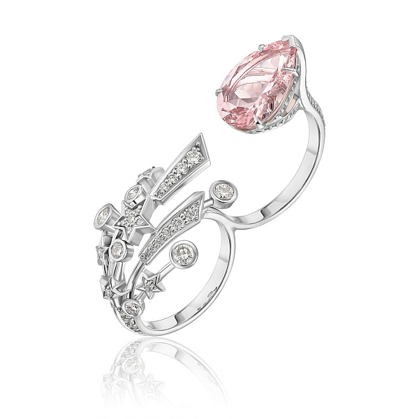 Кольцо из белого золота с бриллиантами и морганитом 3.7 ct