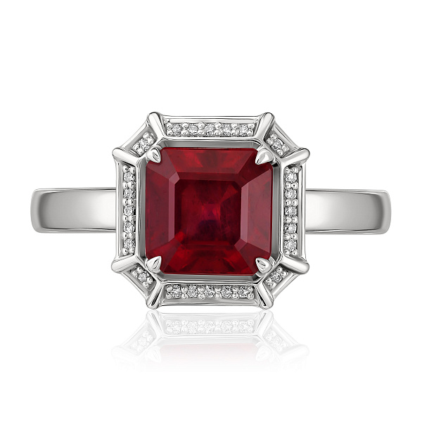Кольцо из белого золота с бриллиантами и рубином 2.45 ct