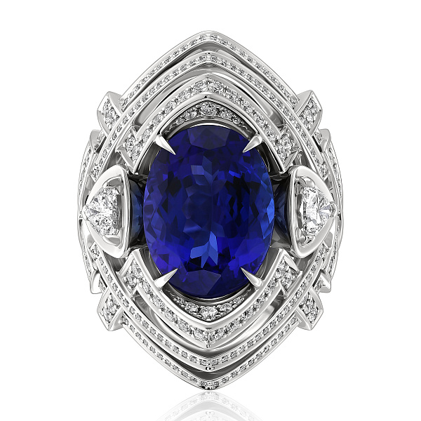 Кольцо из белого золота с бриллиантами и танзанитом 9.78 ct