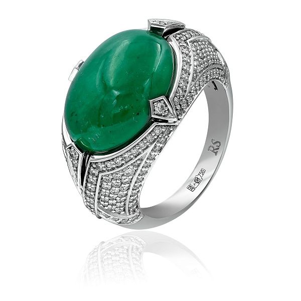 Кольцо из белого золота с изумрудом 11.51 ct и бриллиантами