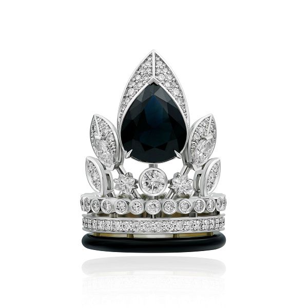 Кольцо из белого золота с бриллиантами и сапфиром 3.5 ct