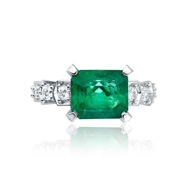 Кольцо из белого золота с изумрудом 3.18 ct и бриллиантами