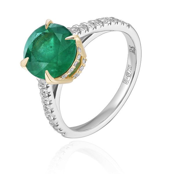 Кольцо из белого золота с бриллиантами и изумрудом 1.78 ct