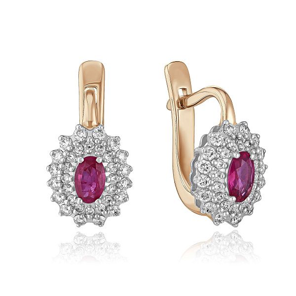 Серьги из красного золота с бриллиантами и рубинами