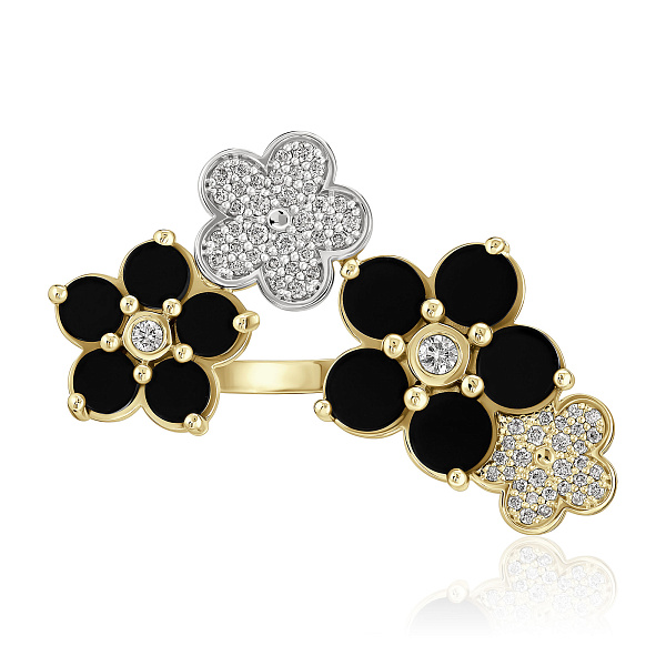 Кольцо из желтого золота с ониксом и бриллиантами