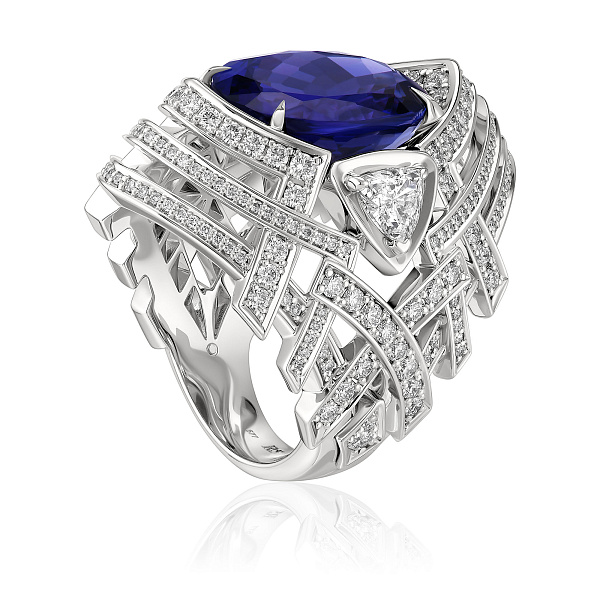 Кольцо из белого золота с бриллиантами и танзанитом 9.78 ct