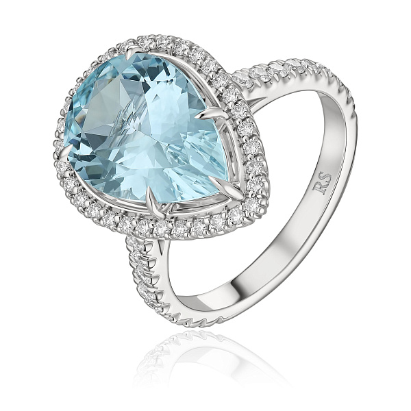 Кольцо из белого золота с бриллиантами и аквамарином 3.81 ct