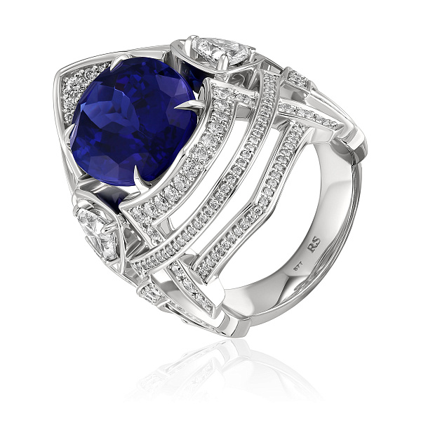 Кольцо из белого золота с бриллиантами и танзанитом 9.78 ct
