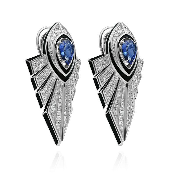 Серьги из белого золота с сапфирами 3.17 ct и бриллиантами