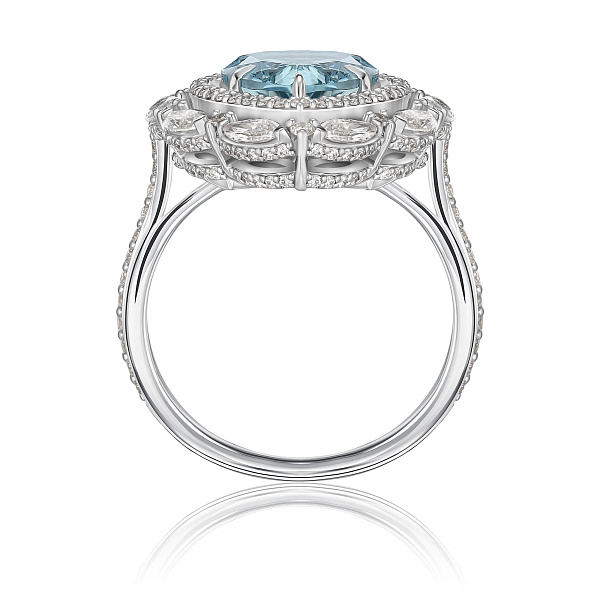 Кольцо из белого золота с бриллиантами и аквамарином 3.97 ct