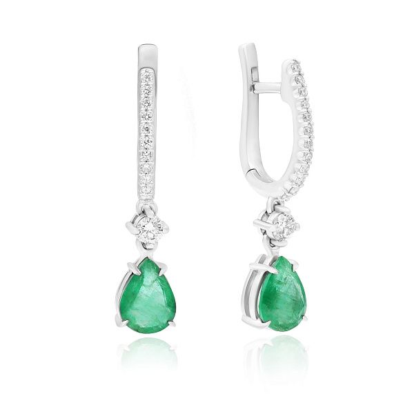 Серьги из белого золота с изумрудами и бриллиантами