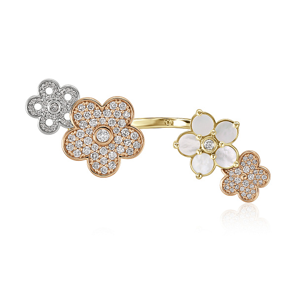 Кольцо из желтого золота с перламутром и бриллиантами