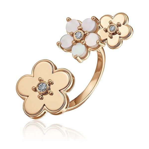 Кольцо из красного золота с перламутром и бриллиантами